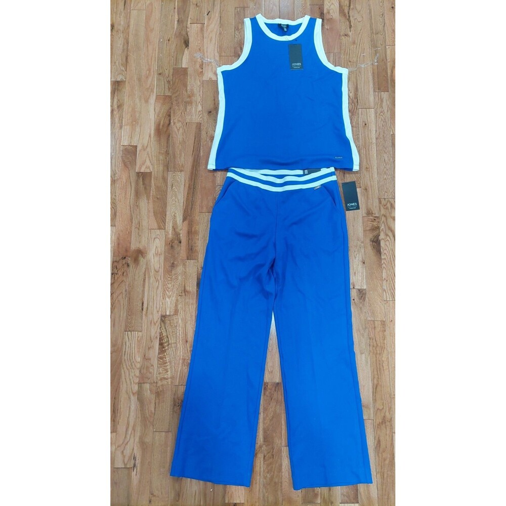 NEW Johnes New York Signature Wide Pants And Vest Blue And White Sz M